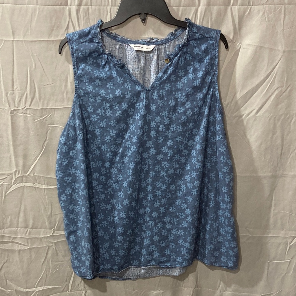 Sonoma Blue Floral Sleeveless Blouse